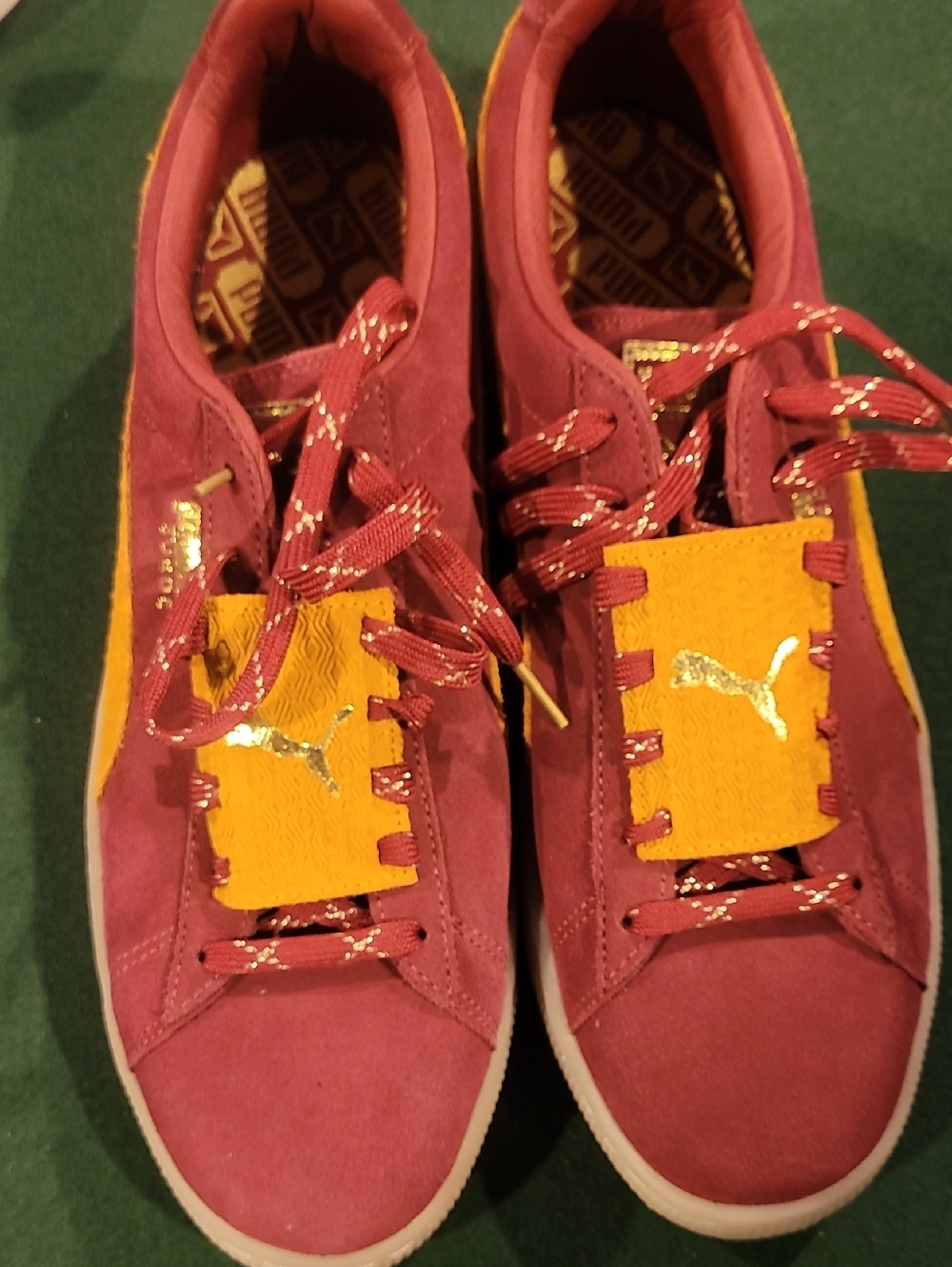 Puma Burgundy Sneakers with Gold and Yellow Accents Size 11